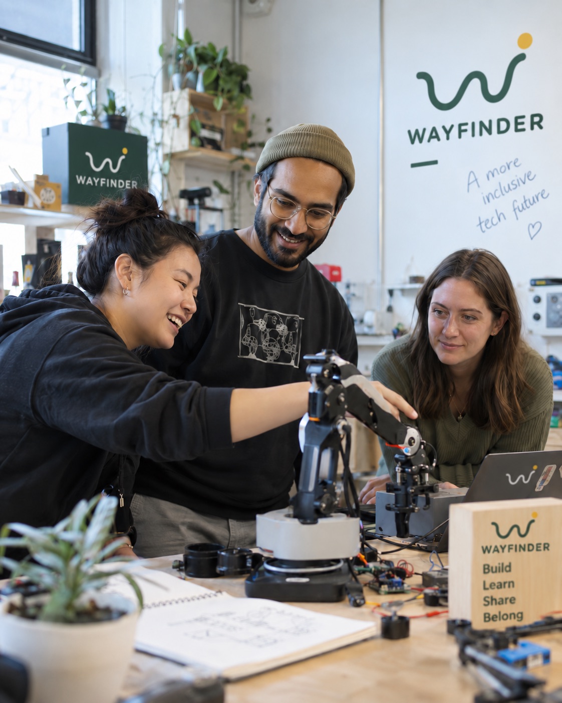 Illustrative scene of people collaborating on a technology project